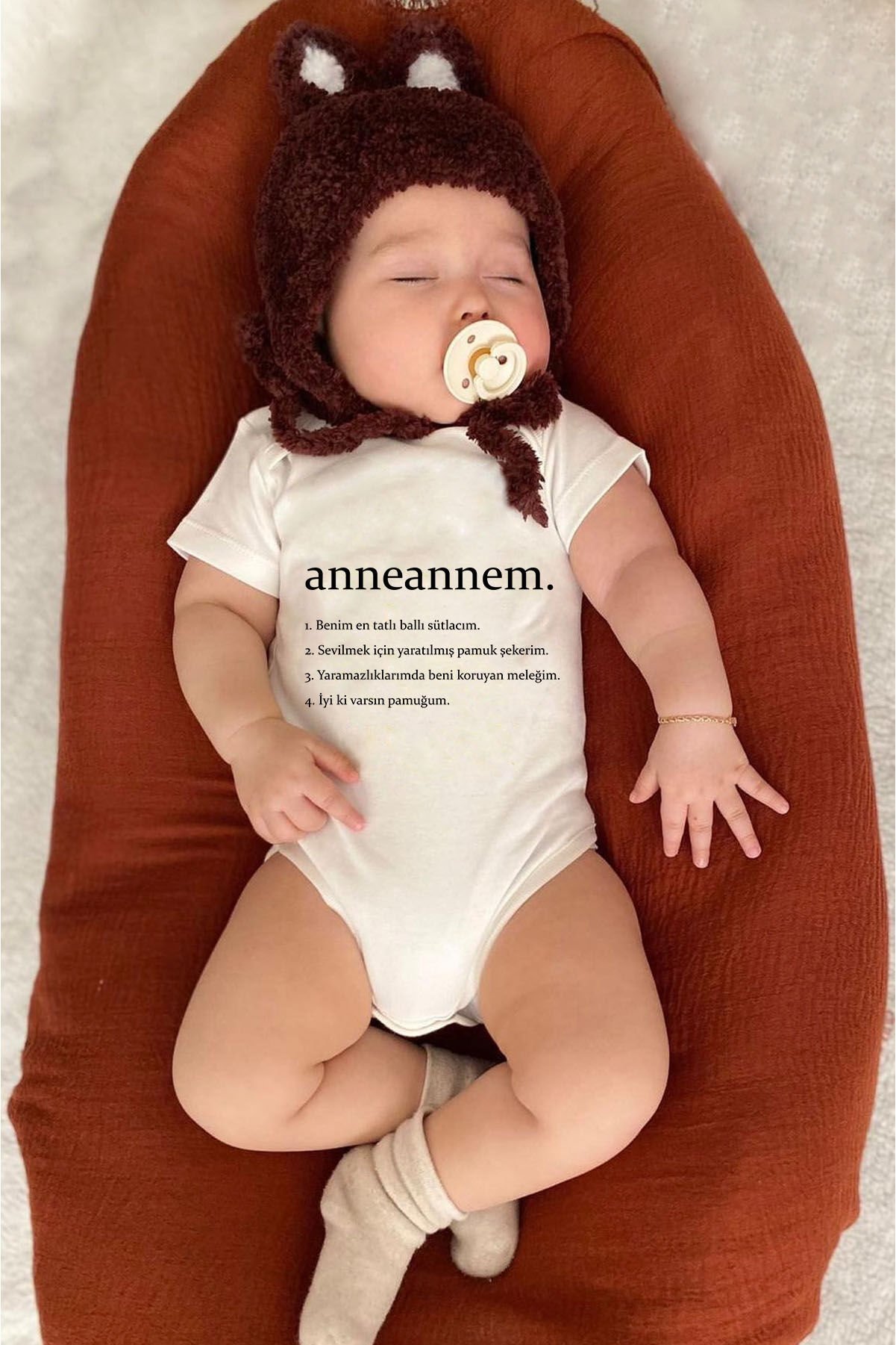 Anneannem Yazılı Pamuklu Bebek Zıbını
