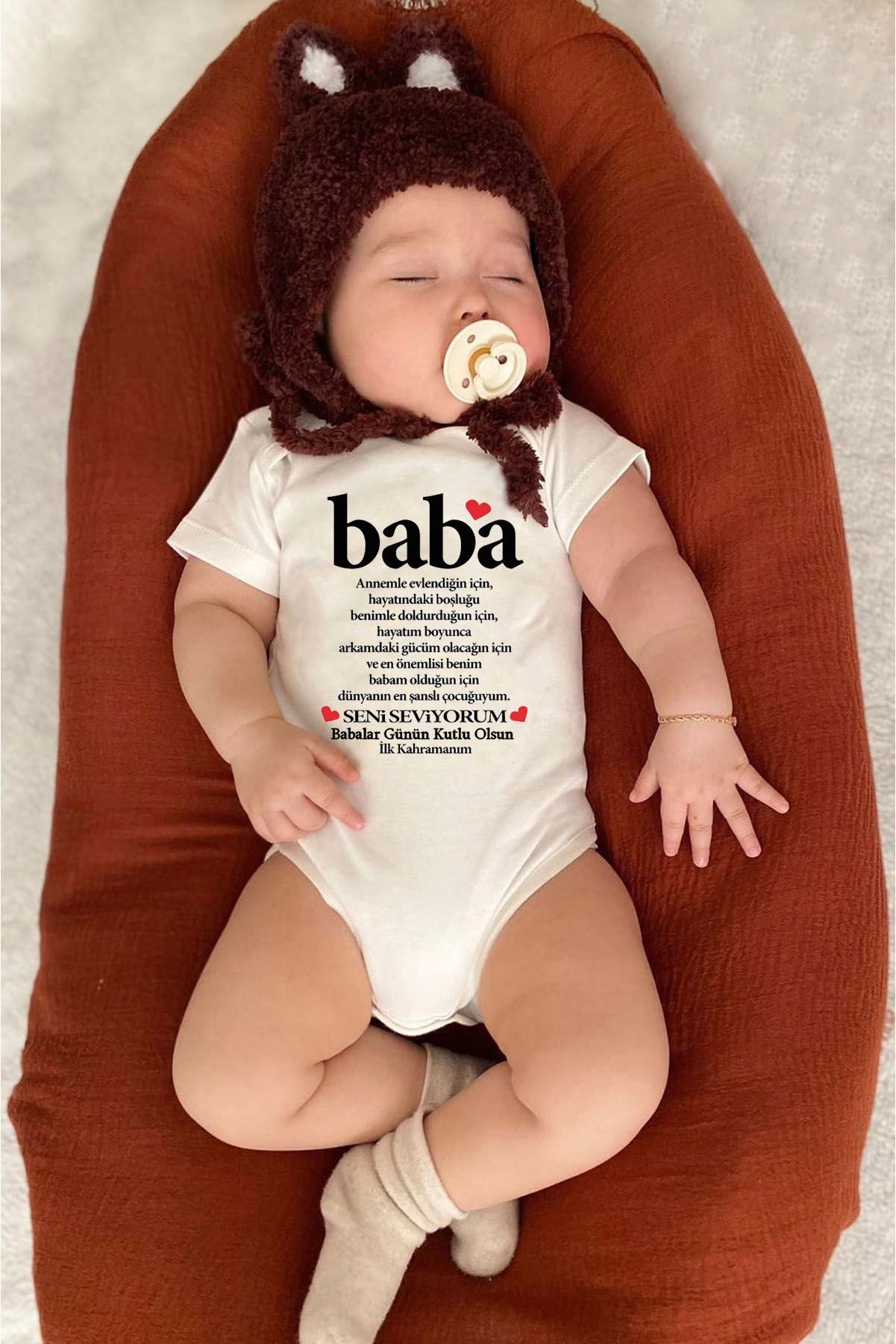 Babalar Günü Yazılı Pamuklu Bebek Zıbını
