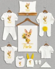 Sevimli Tavşan Tasarımı Sarı Ponponlu Tavşan Kulaklı 11'li Organik Hastane Çıkışı