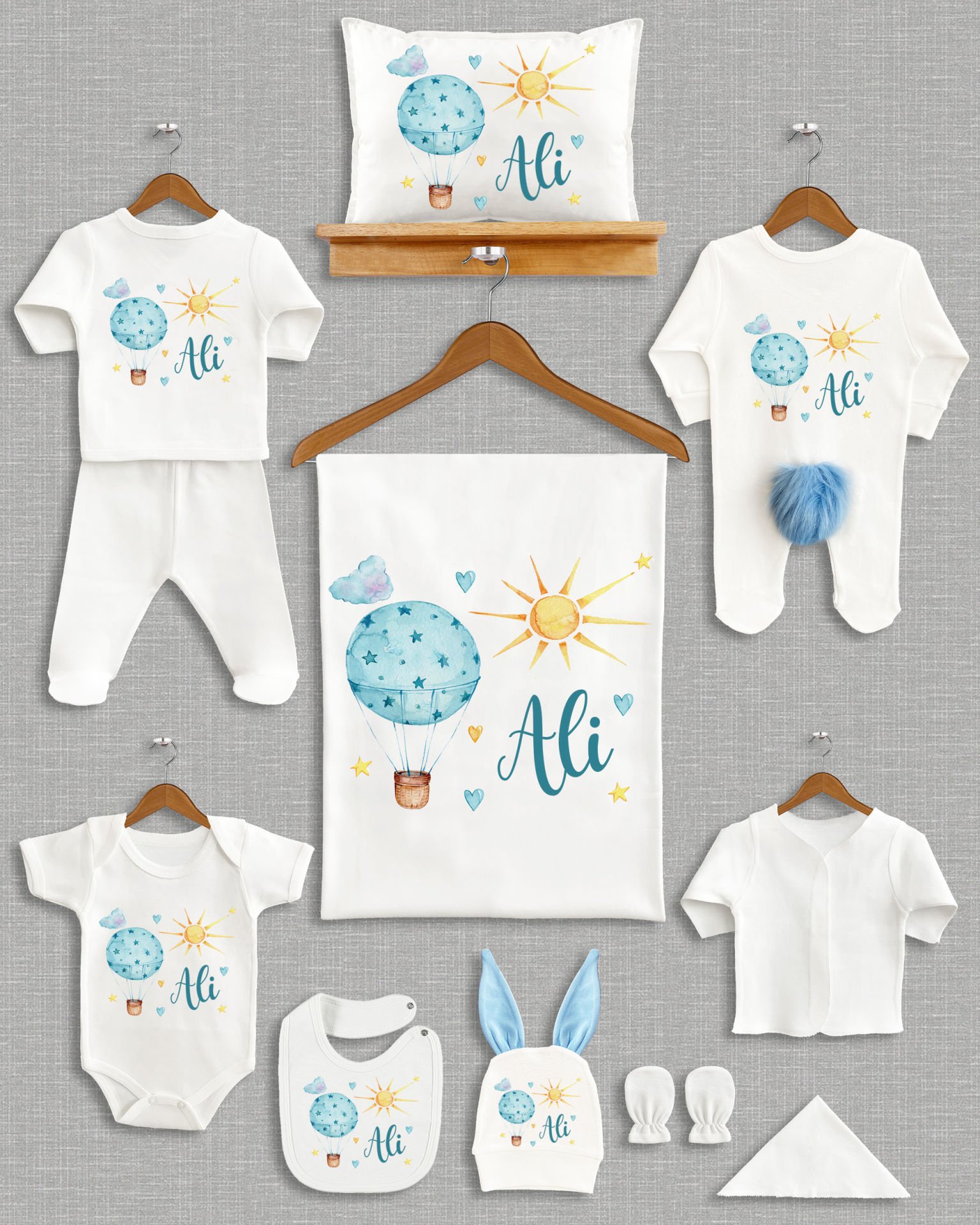 Uçan Balon Güneş Tasarımı Ponponlu Tavşan Kulaklı 11'li Organik Hastane Çıkışı