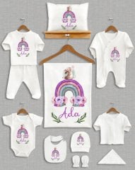 Renkli Gökkuşağı ile Sevimli Tavşan Tasarımı 11'li Organik  Hastane Çıkışı