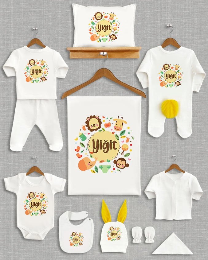 Sevimli Hayvanla Tasarımı Sarı Ponponlu Tavşan Kulaklı 11'li Organik Hastane Çıkışı