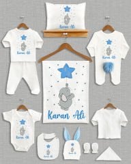 Mavi Yıldız Tutan Fil Tasarımı Ponponlu Tavşan Kulaklı 11'li Organik Hastane Çıkışı