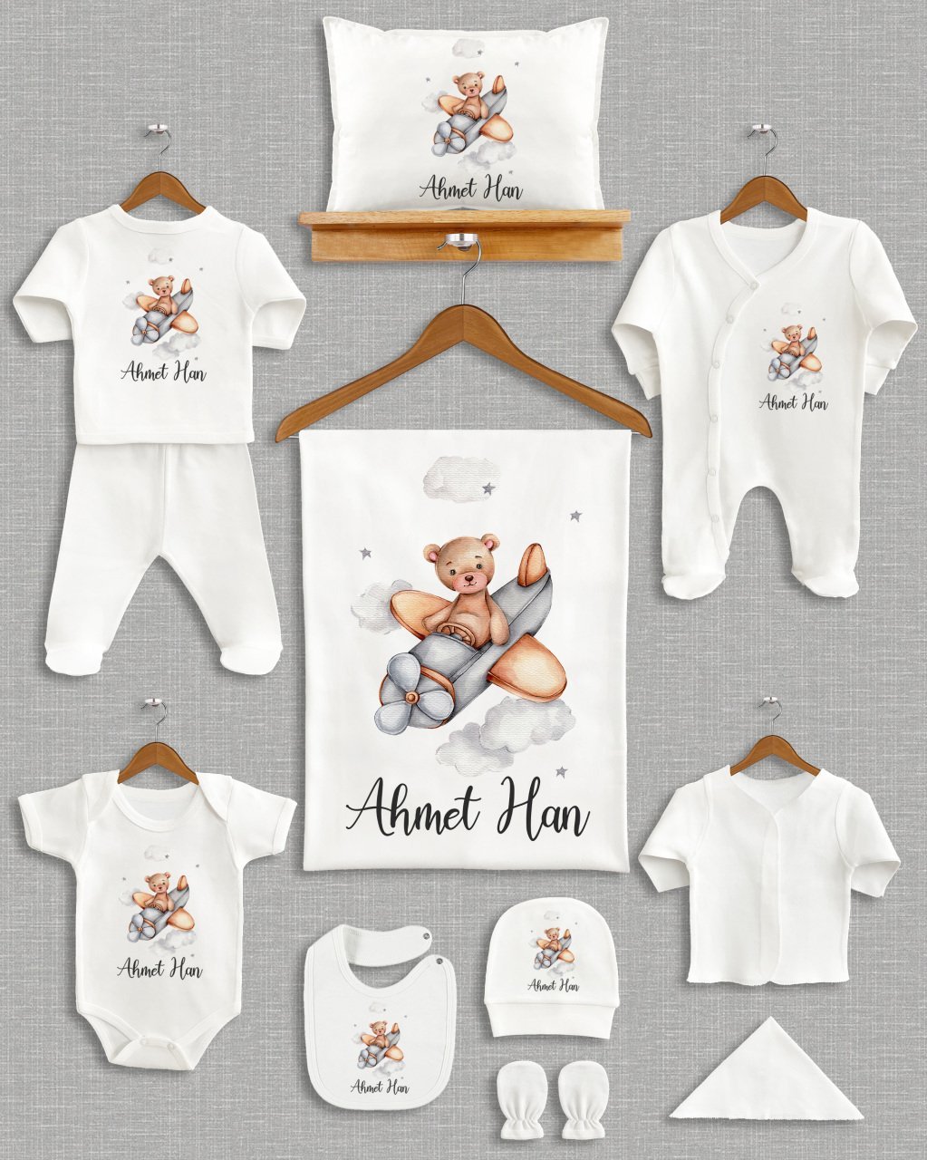 Uçakta Sevimli  Ayıcık Tasarımı 11'li Organik  Hastane Çıkışı