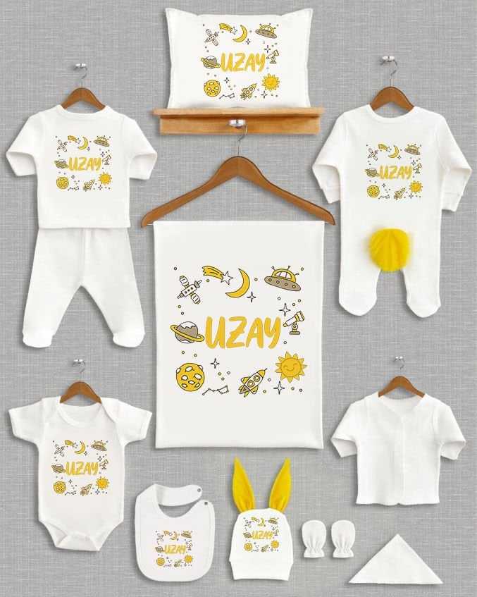 Uzay Tasarımı Sarı Ponponlu Tavşan Kulaklı 11'li Organik Hastane Çıkışı