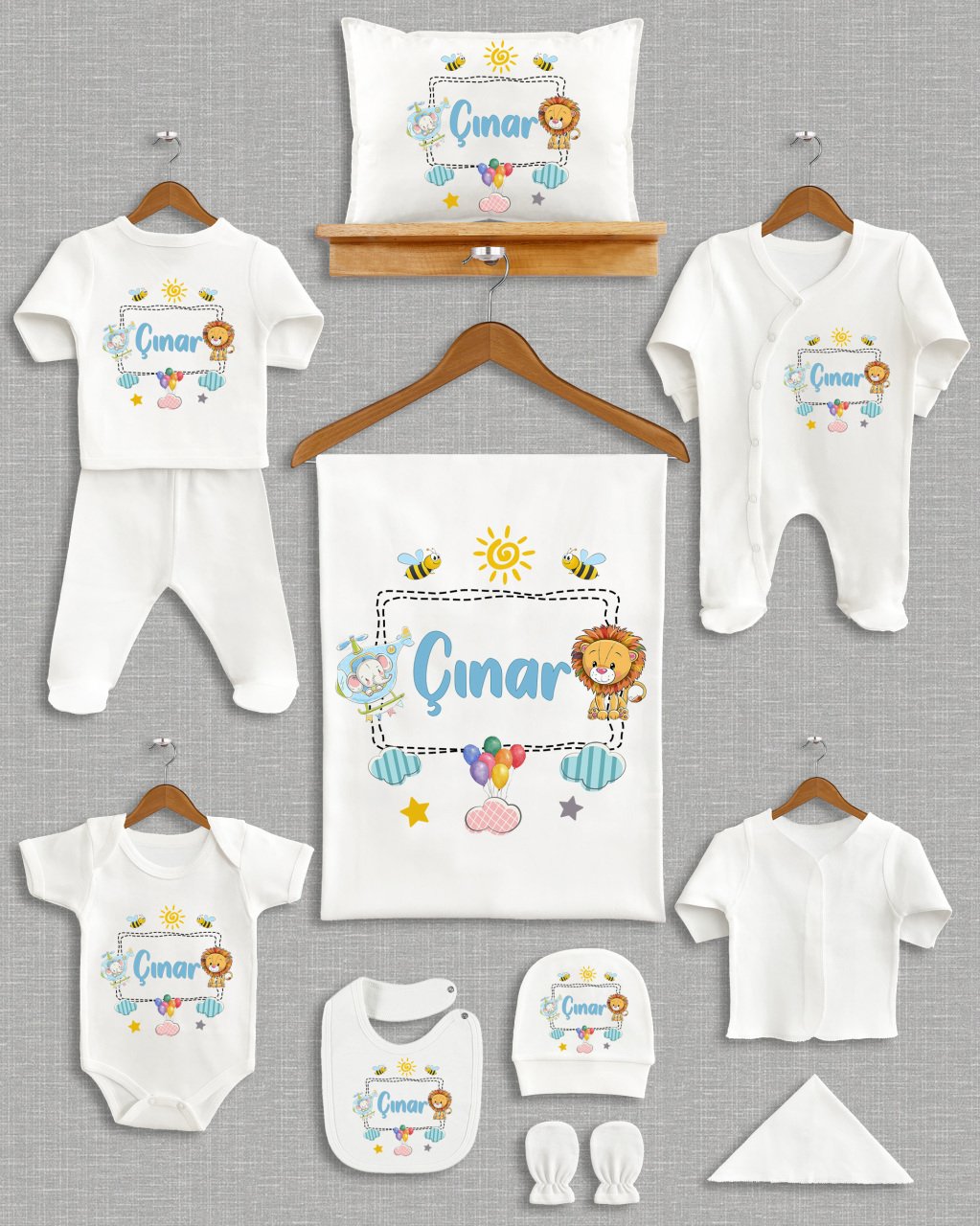 Bulutlu Sevimli Hayvanlar Tasarımı 11'li Organik  Hastane Çıkışı