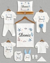 Deniz Kabuğu Temalı Ponponlu Tavşan Kulaklı 11'li Organik Hastane Çıkışı