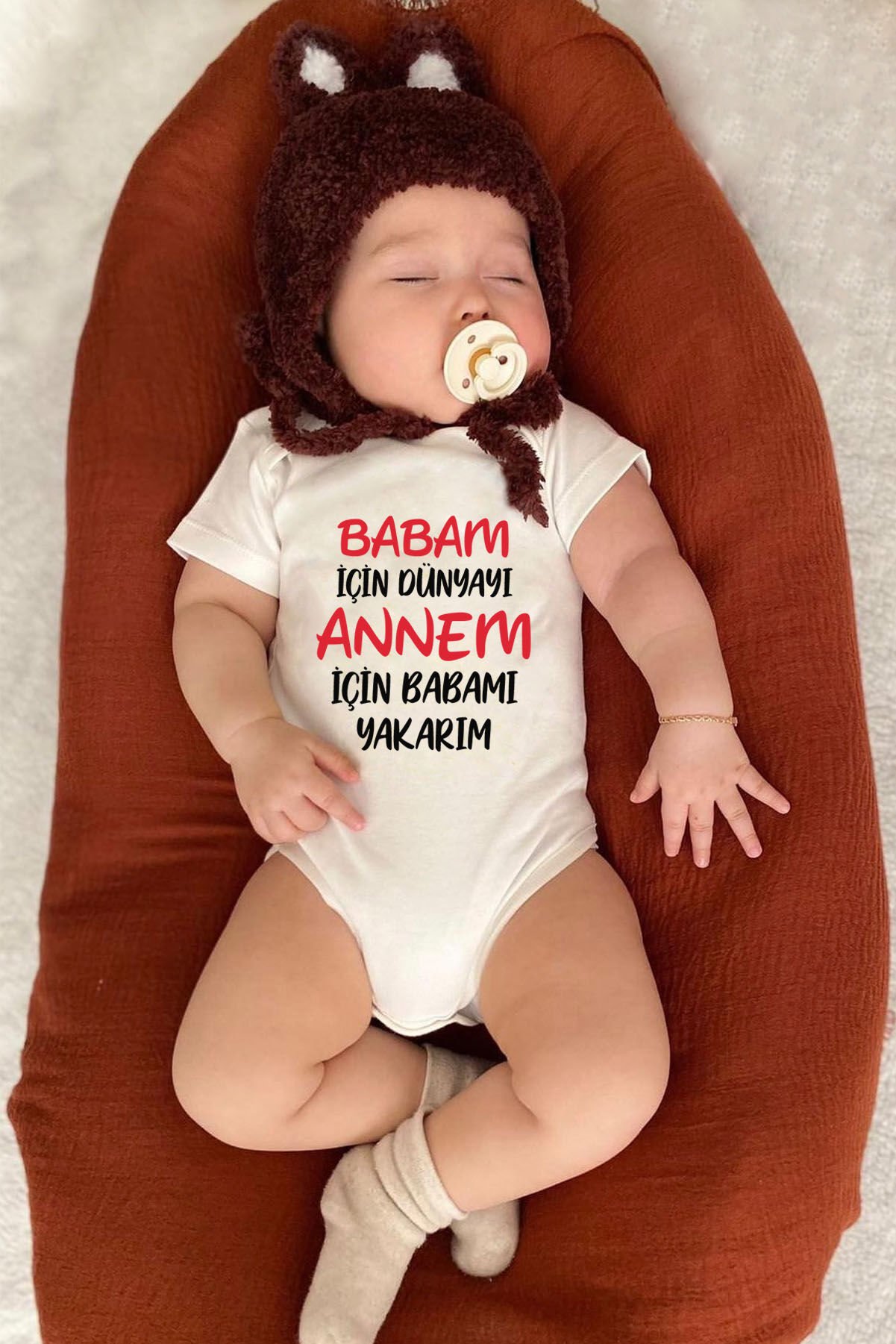 Babam İçin Dünyayı Annem İçin Babamı Yakarım Yazılı Pamuklu Bebek Zıbını