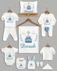 Mavi Vosvos Balon Tasarımı Ponponlu Tavşan Kulaklı 11'li Organik Hastane Çıkışı