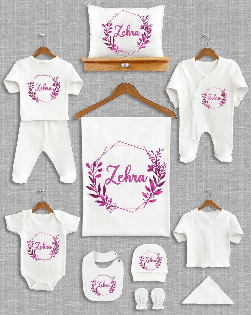 Pastel Pembe Çelenk Tasarımı 11'li Organik  Hastane Çıkışı