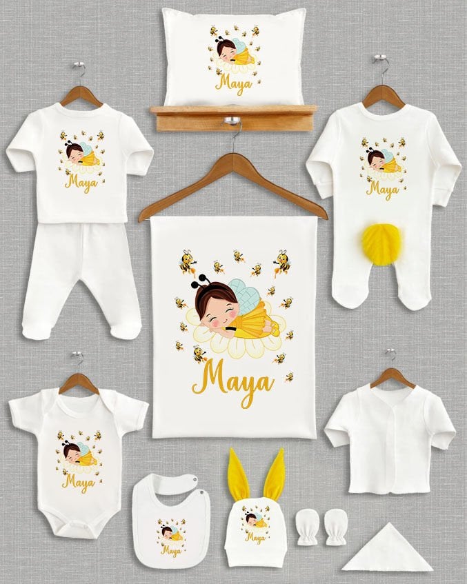 Arı Tasarımı Sarı Ponponlu Tavşan Kulaklı 11'li Organik Hastane Çıkışı