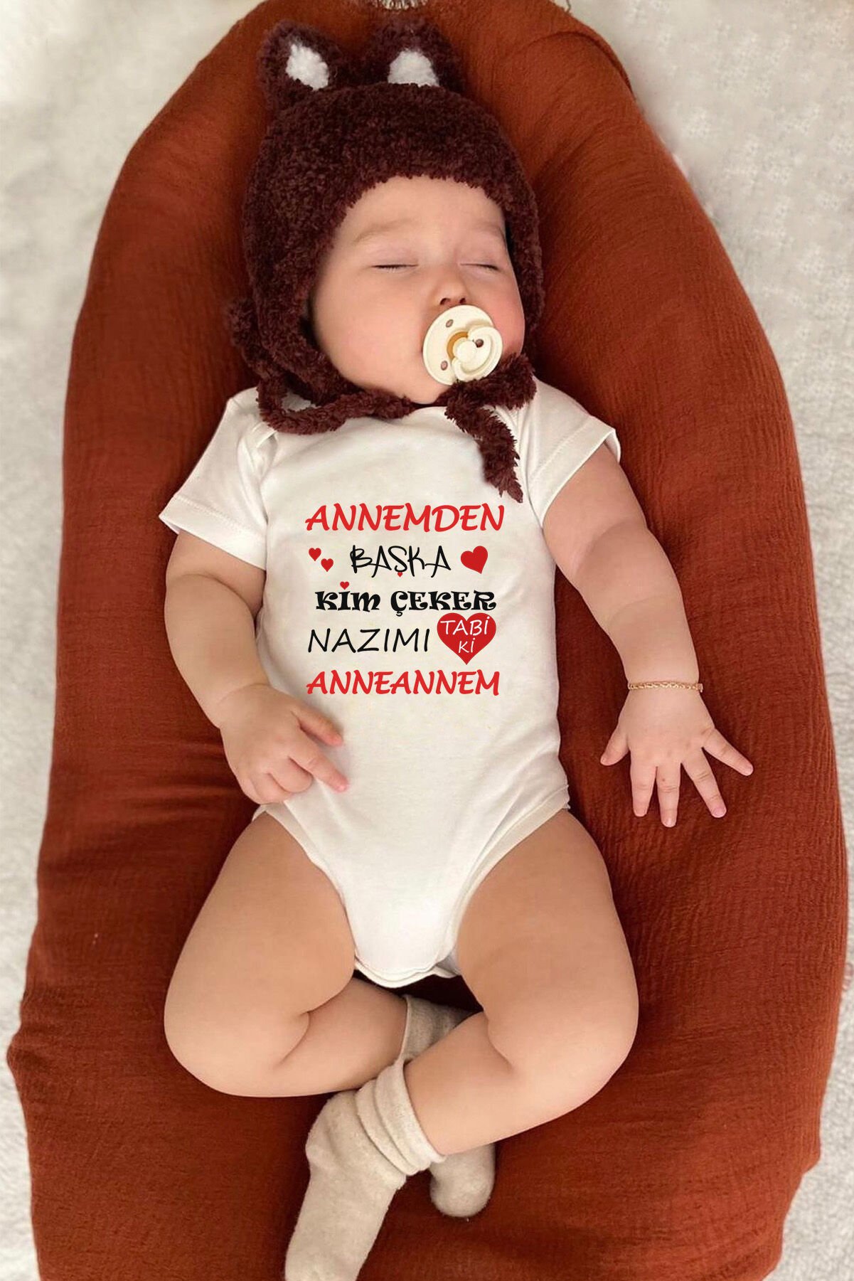 Annemden Başka Kim Çeker Nazımı Tabi Ki Anneannem Yazılı Pamuklu Bebek Zıbını