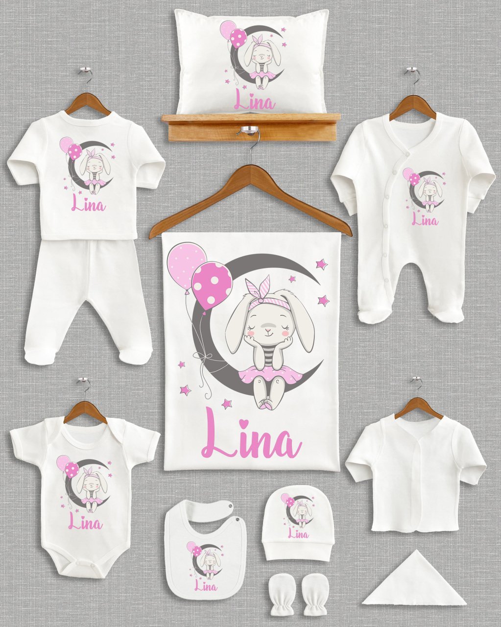 Ay Üzerinde Sevimli Tavşancık Tasarımı 11'li Organik  Hastane Çıkışı