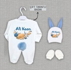 Ponponlu Tavşan Tulum Şapka Eldiven Seti