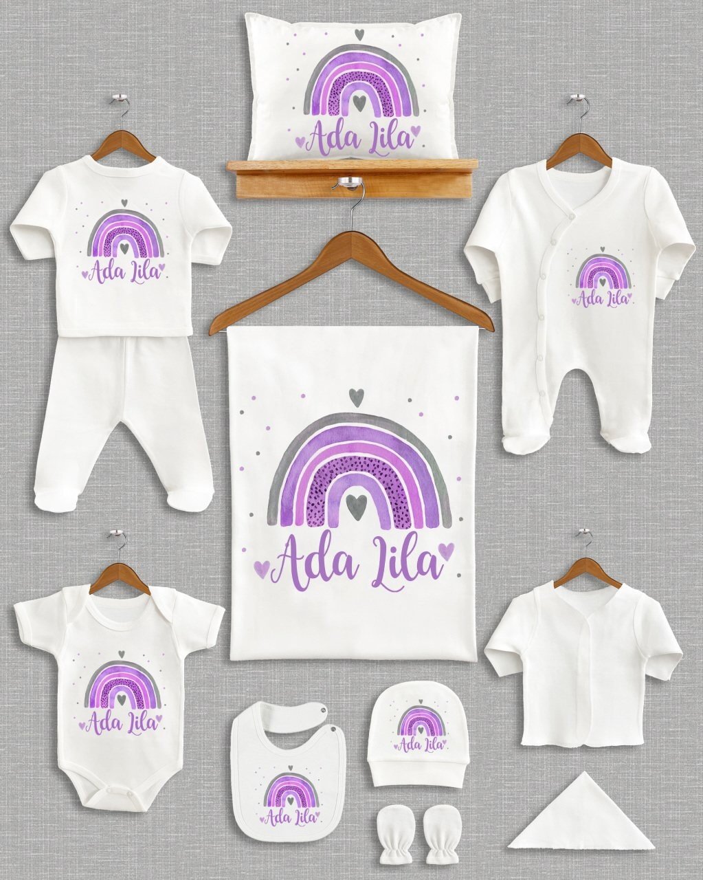 Lila Gökkuşağı Tasarımı 11'li Organik  Hastane Çıkışı