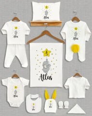 Yıldızlı Fil Tasarımı Sarı Ponponlu Tavşan Kulaklı 11'li Organik Hastane Çıkışı