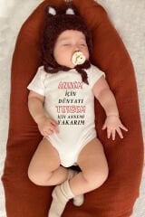 Annem İçin Dünyayı Teyzem İçin Annemi Yakarım Yazılı Pamuklu Bebek Zıbını