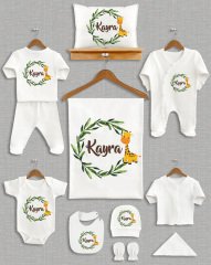 Yeşil Yapraklı Sevimli Zürafa Tasarımı 11'li Organik  Hastane Çıkışı