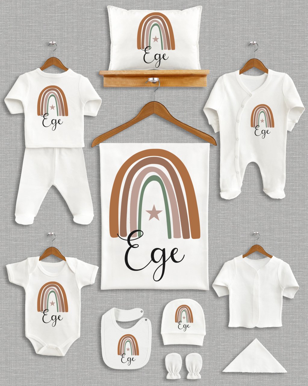 Kahverengi Gökkuşağı Tasarımı 11'li Organik  Hastane Çıkışı