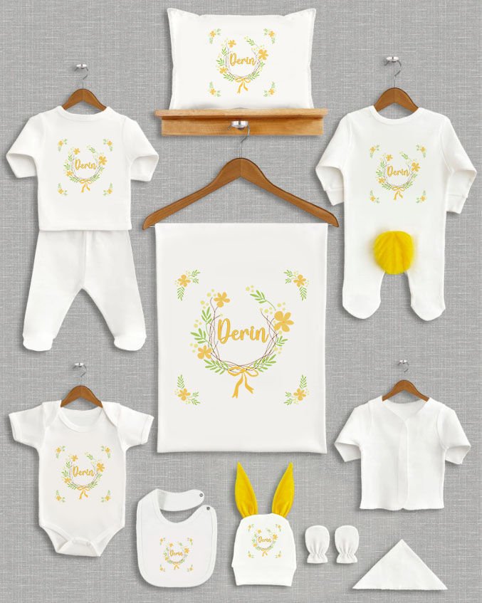 Çiçek Çelenk Tasarımı Sarı Ponponlu Tavşan Kulaklı 11'li Organik Hastane Çıkışı