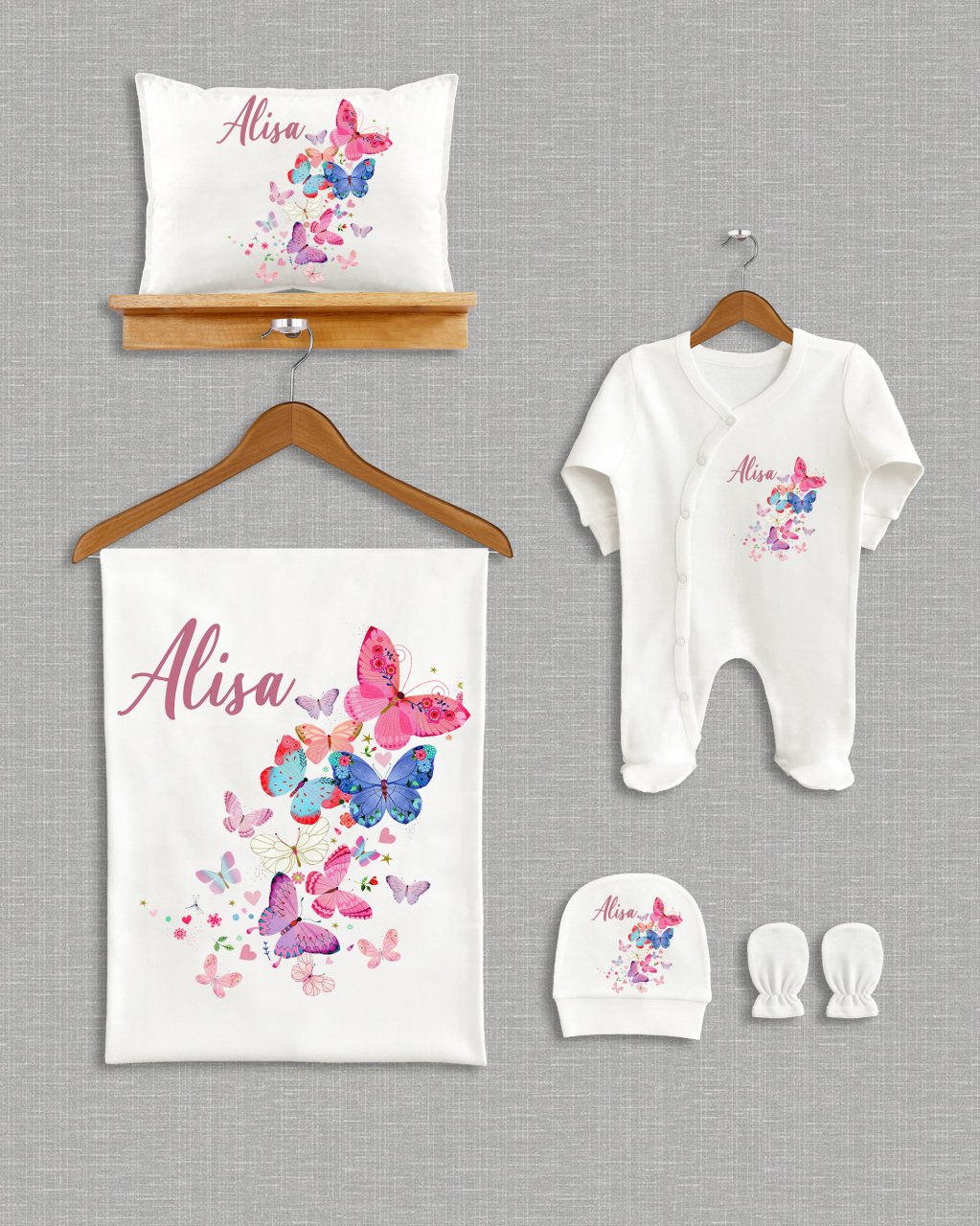 Renkli Kelebek Tasarımı 5'li Organik Hastane Çıkışı