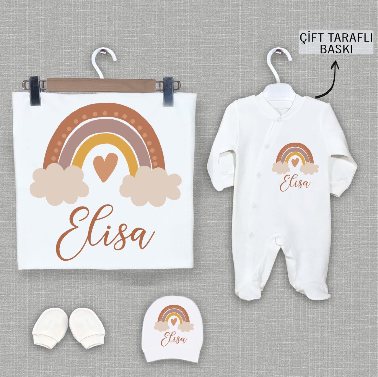 Pastel Gökkuşağı Tasarımı 4'lü Organik Hastane Çıkışı