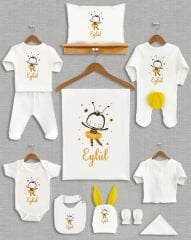 Sevimli Arı Tasarımı Sarı Ponponlu Tavşan Kulaklı 11'li Organik Hastane Çıkışı