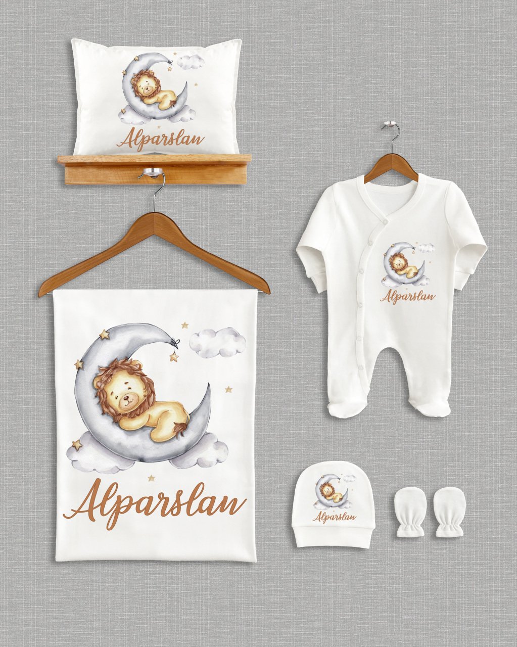 Ay Üzerinde Aslan Tasarımı 5'li Organik  Hastane Çıkışı