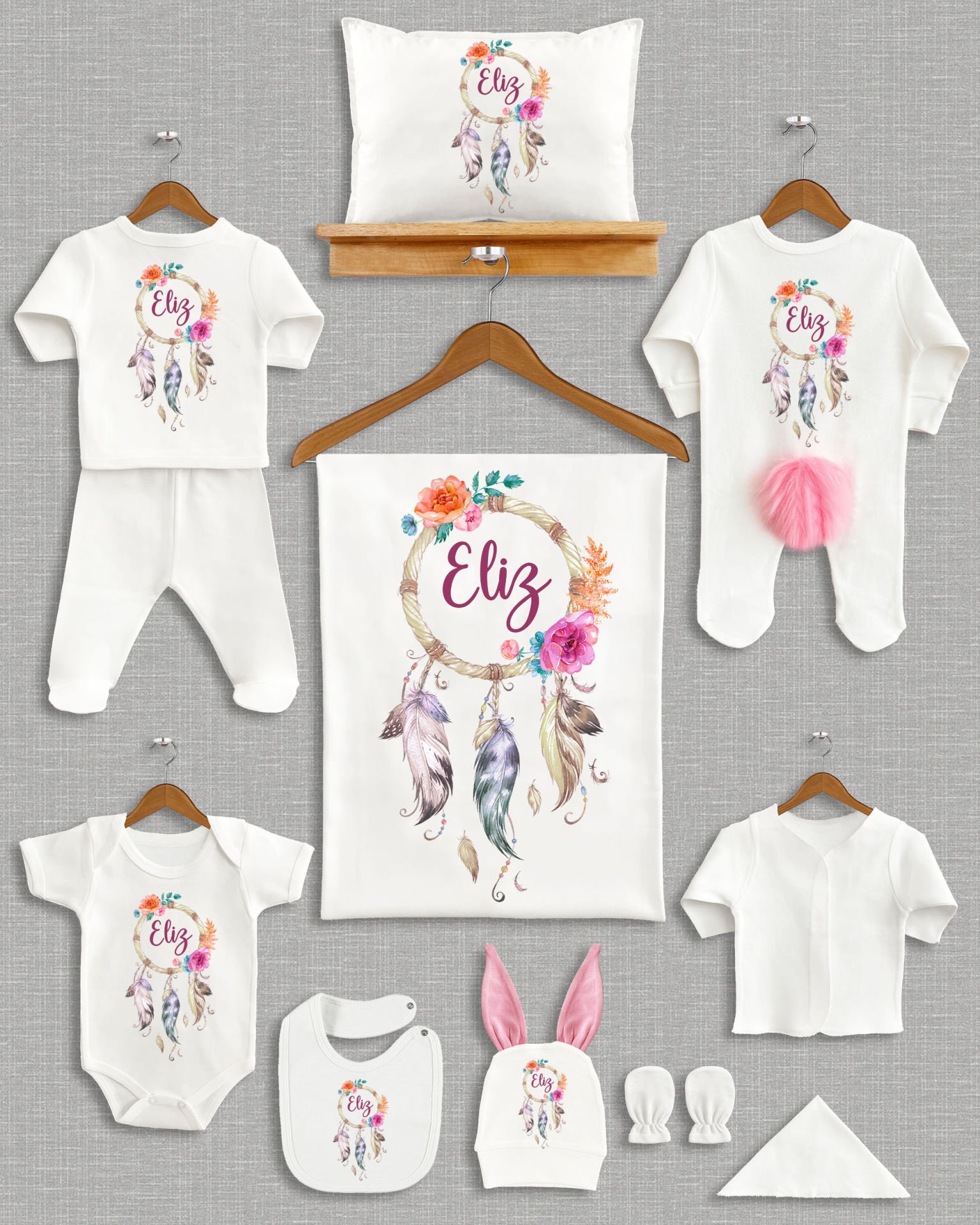 Düş Kapanı Tasarımı Ponponlu Tavşan Kulaklı 11'li Organik Hastane Çıkışı