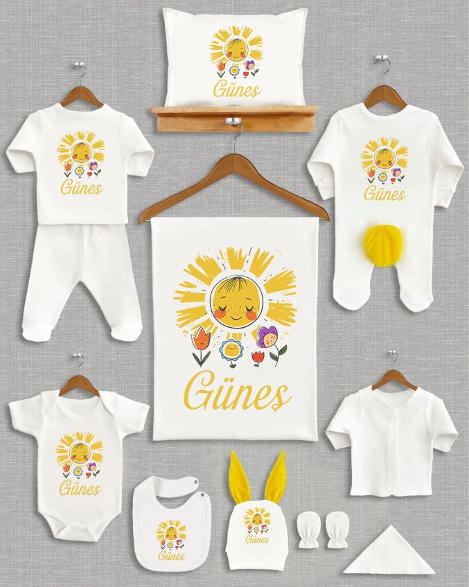 Güneş Tasarımı Sarı Ponponlu Tavşan Kulaklı 11'li Organik Hastane Çıkışı