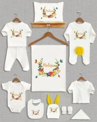 Kelebekli Çiçek Tasarımı Sarı Ponponlu Tavşan Kulaklı 11'li Organik Hastane Çıkışı