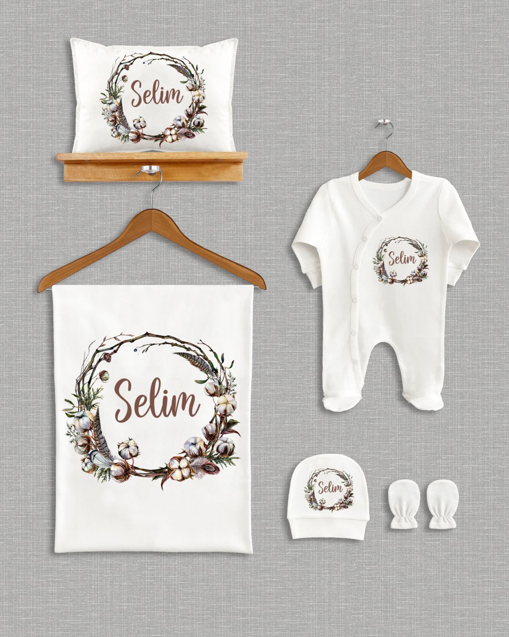 Pamuk Çelenk Tasarımı 5'li Organik  Hastane Çıkışı