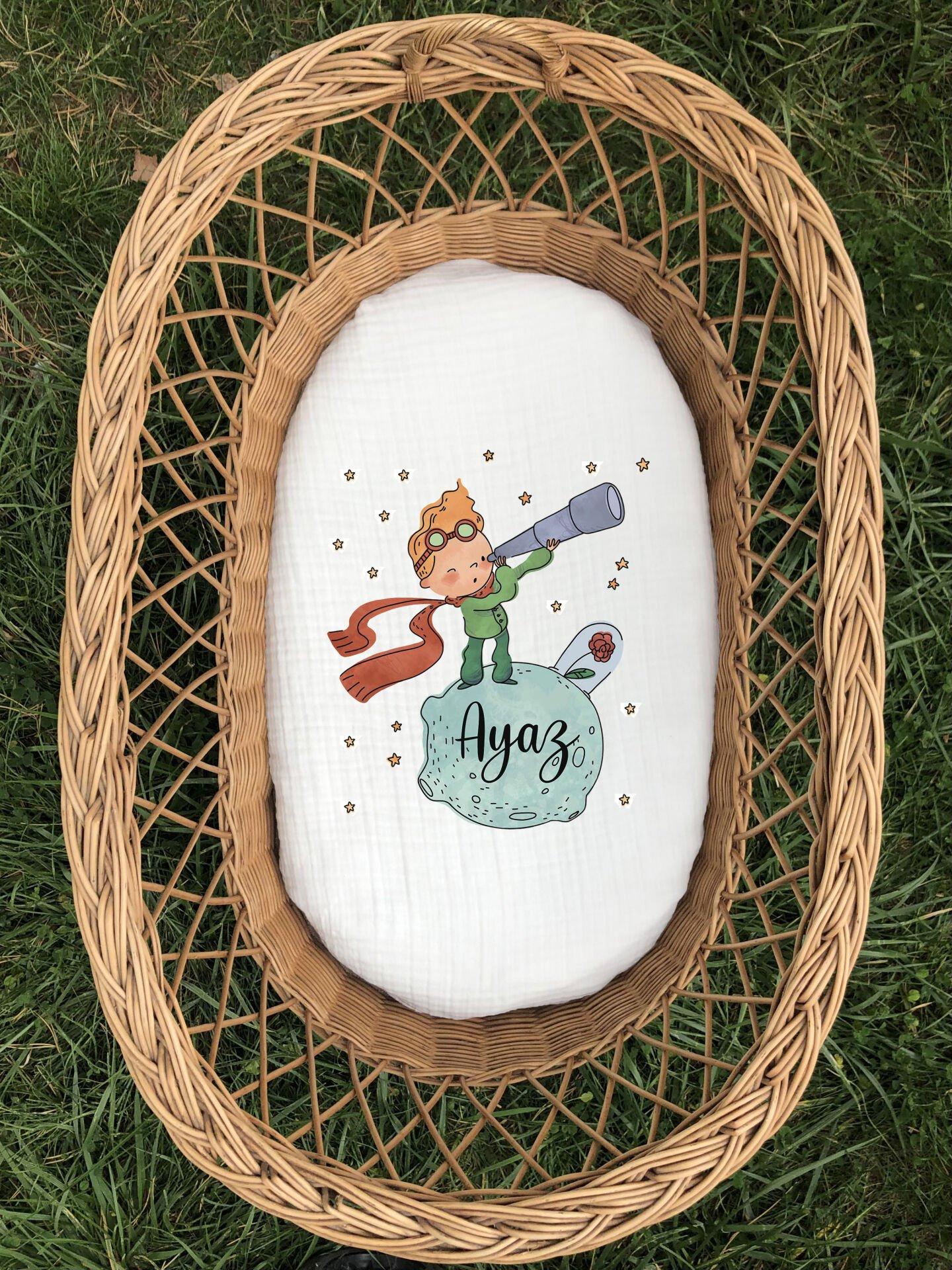 Küçük Prens Tasarımı 4 Kat Müslin Örtü