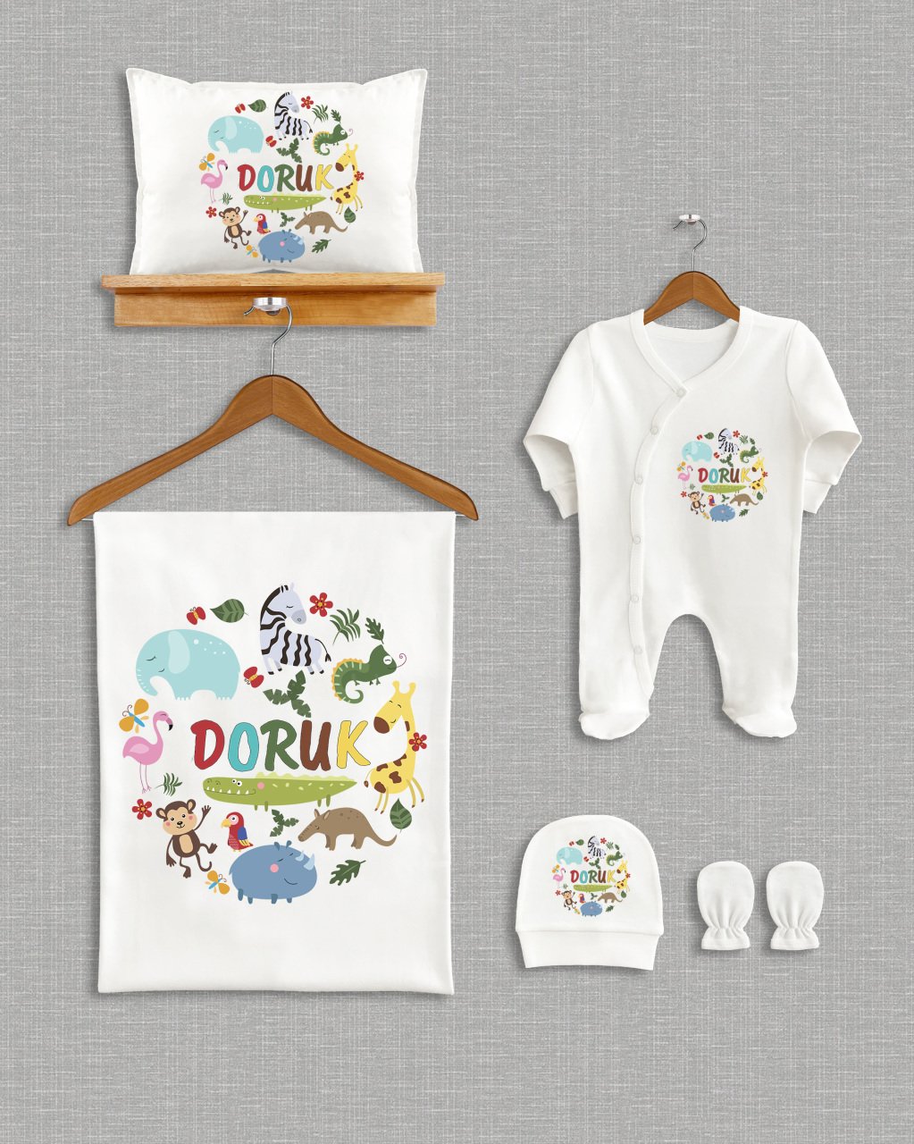 Sevimli Hayvanlar Tasarımı 5'li Organik  Hastane Çıkışı