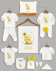 Sevimli Ördek Tasarımı Sarı Ponponlu Tavşan Kulaklı 11'li Organik Hastane Çıkışı