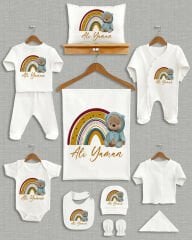 Gökkuşağı Üzerinde Ayıcık Tasarımı 11'li Organik İsme Özel Hastane Çıkışı