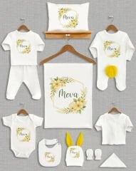 Çiçekli Çelenk Tasarımı Sarı Ponponlu Tavşan Kulaklı 11'li Organik Hastane Çıkışı