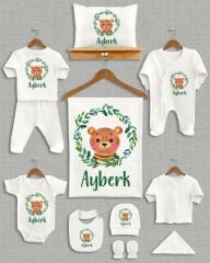 Çelenkte Sevimli Ayıcık Tasarımı 11'li Organik İsme Özel Hastane Çıkışı