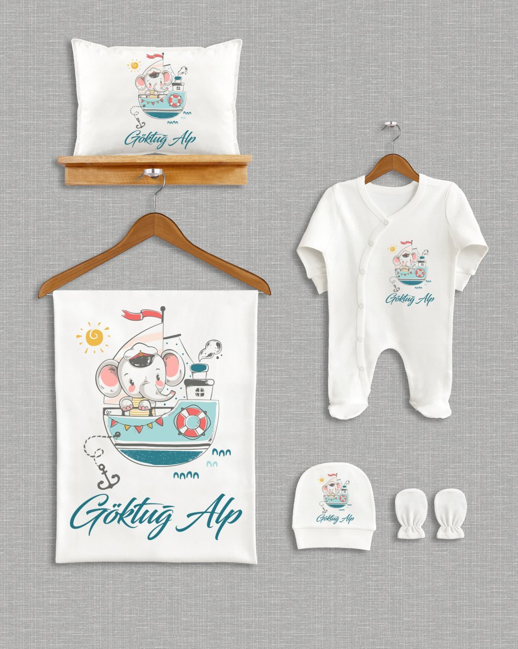 Gemide Sevimli Fil Tasarımı 5'li Organik  Hastane Çıkışı