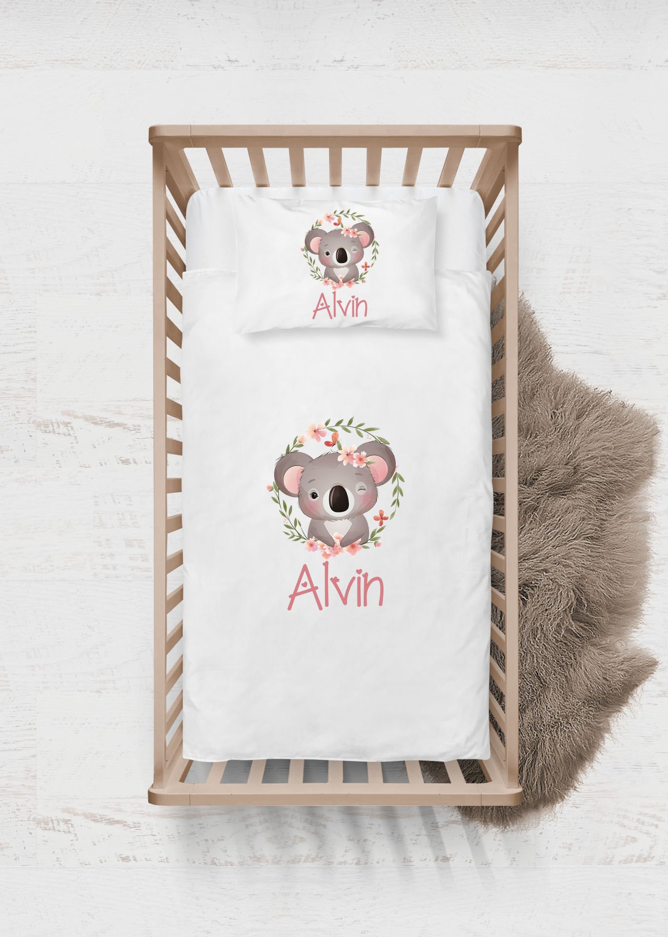 Çiçekli Çelenkte Sevimli Koala Tasarımı Nevresim Takımı