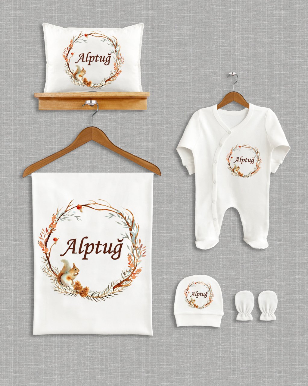 Sevimli Sincap Tasarımı 5'li Organik  Hastane Çıkışı