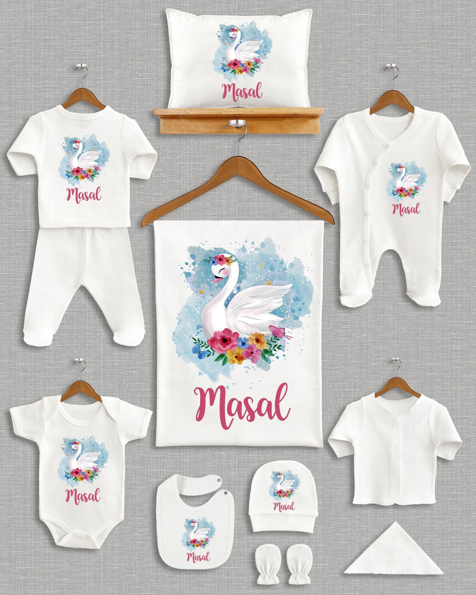 Sevimli Kuğu Tasarımı 11'li Organik İsme Özel Hastane Çıkışı