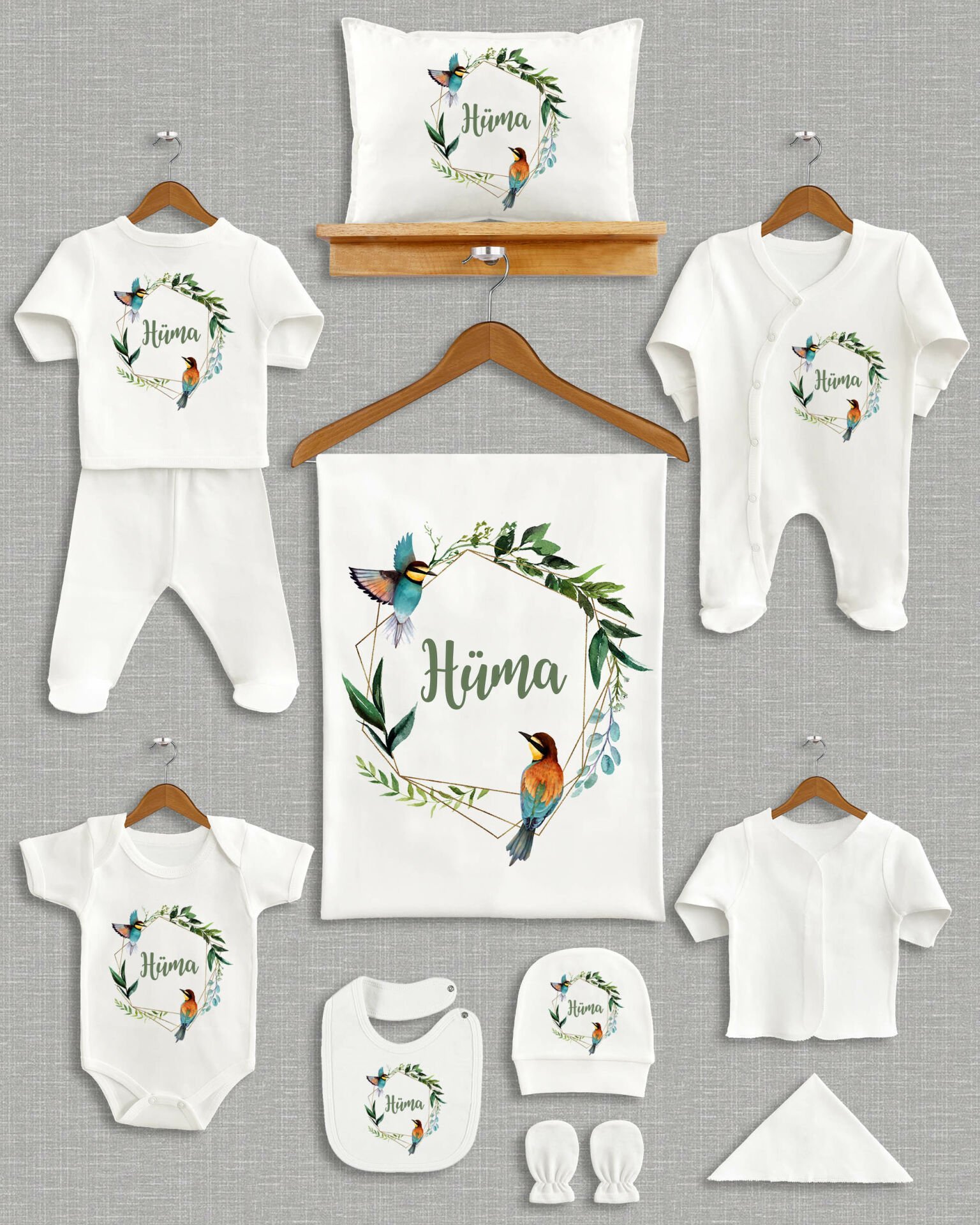 Çelenkte Kuş Tasarımı 11'li Organik İsme Özel Hastane Çıkışı