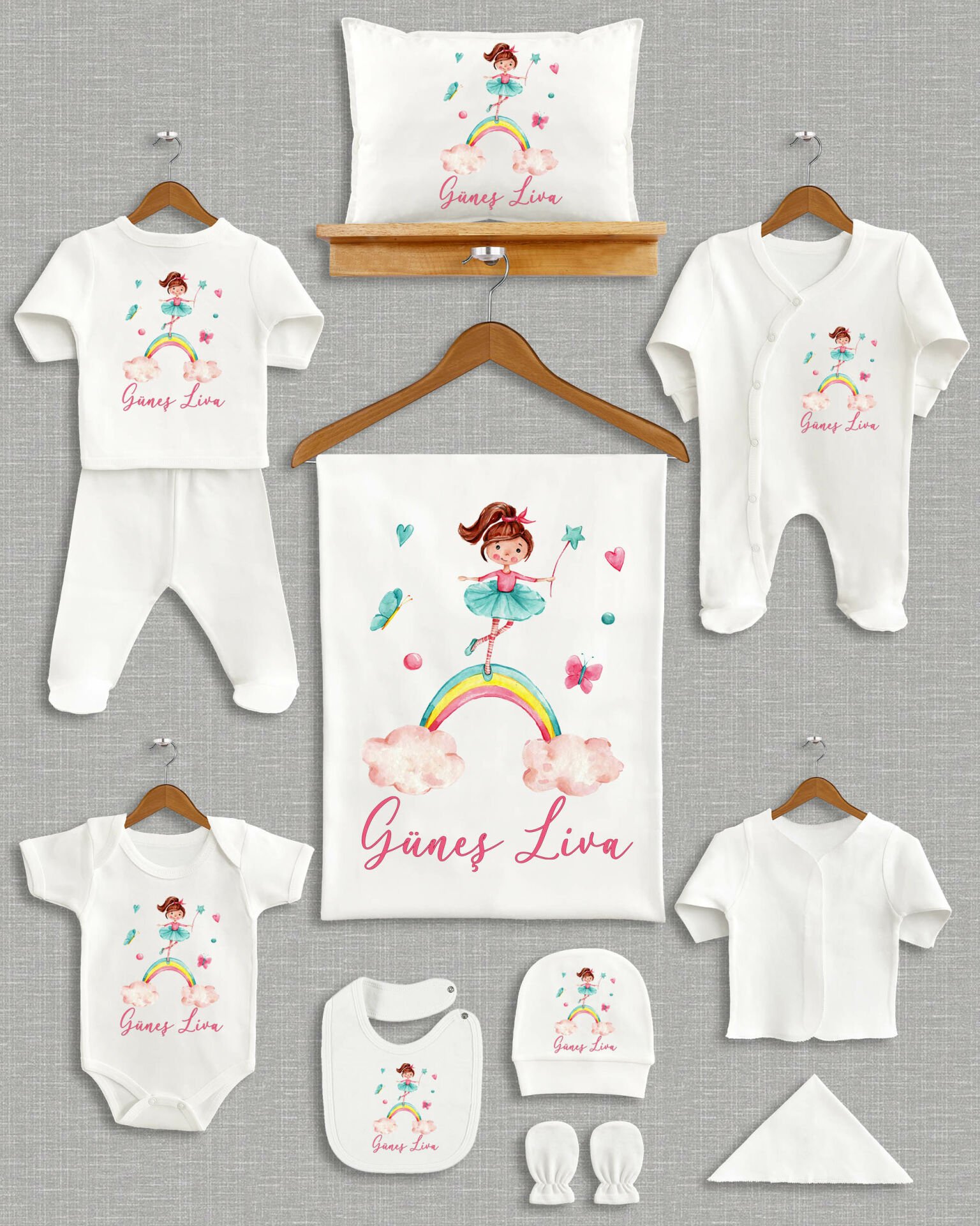 Peri Kızı Tasarımı 11'li Organik İsme Özel Hastane Çıkışı