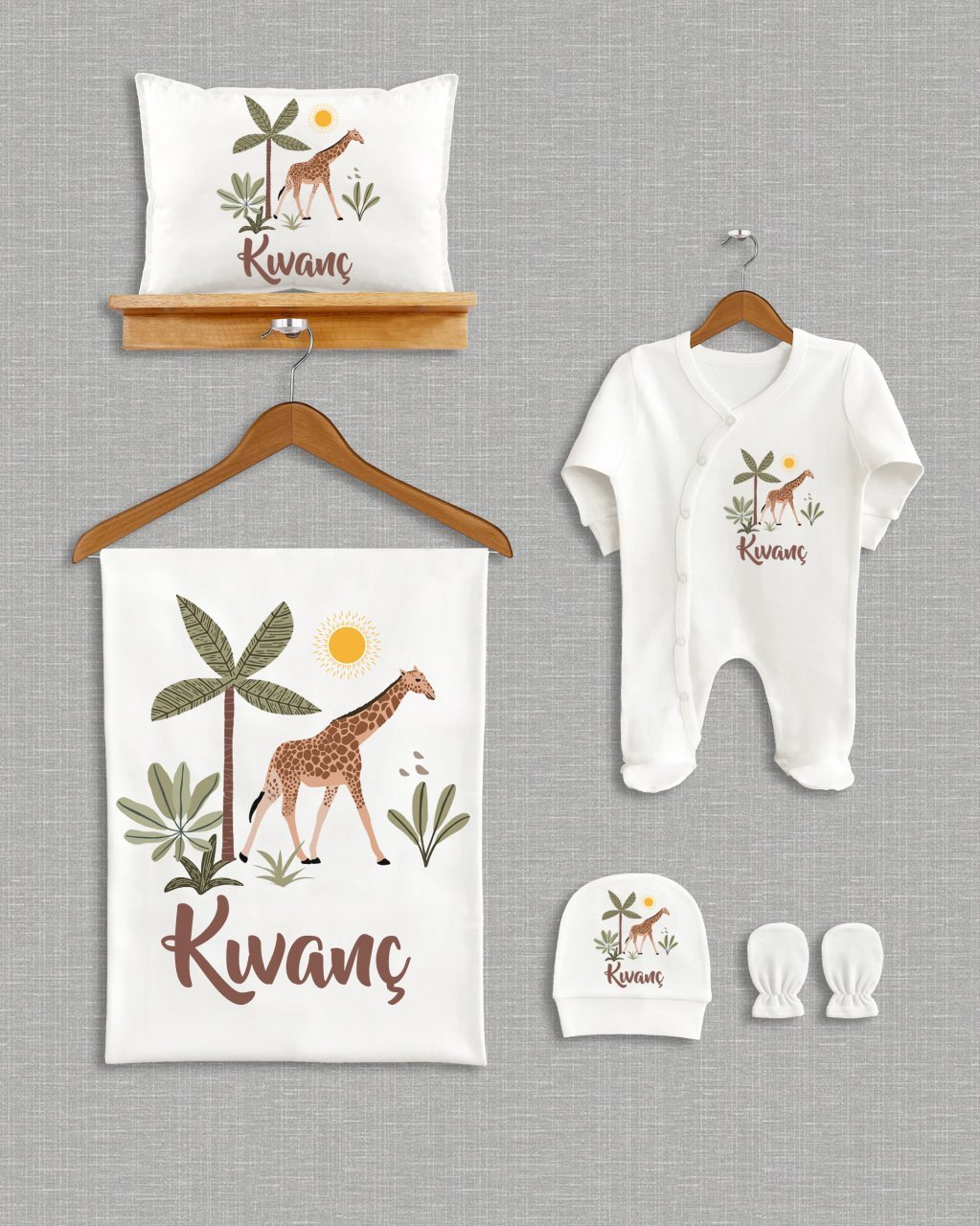 Ormanda Zürafa Tasarım 5'li Organik  Hastane Çıkışı