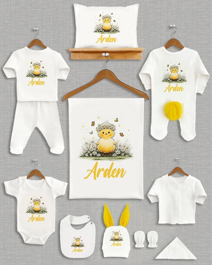 Sevimli Civciv Sarı Ponponlu Tavşan Kulaklı 11'li Organik Hastane Çıkışı