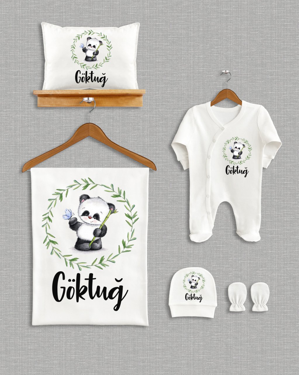 Sevimli Panda Tasarımı 5'li Organik  Hastane Çıkışı