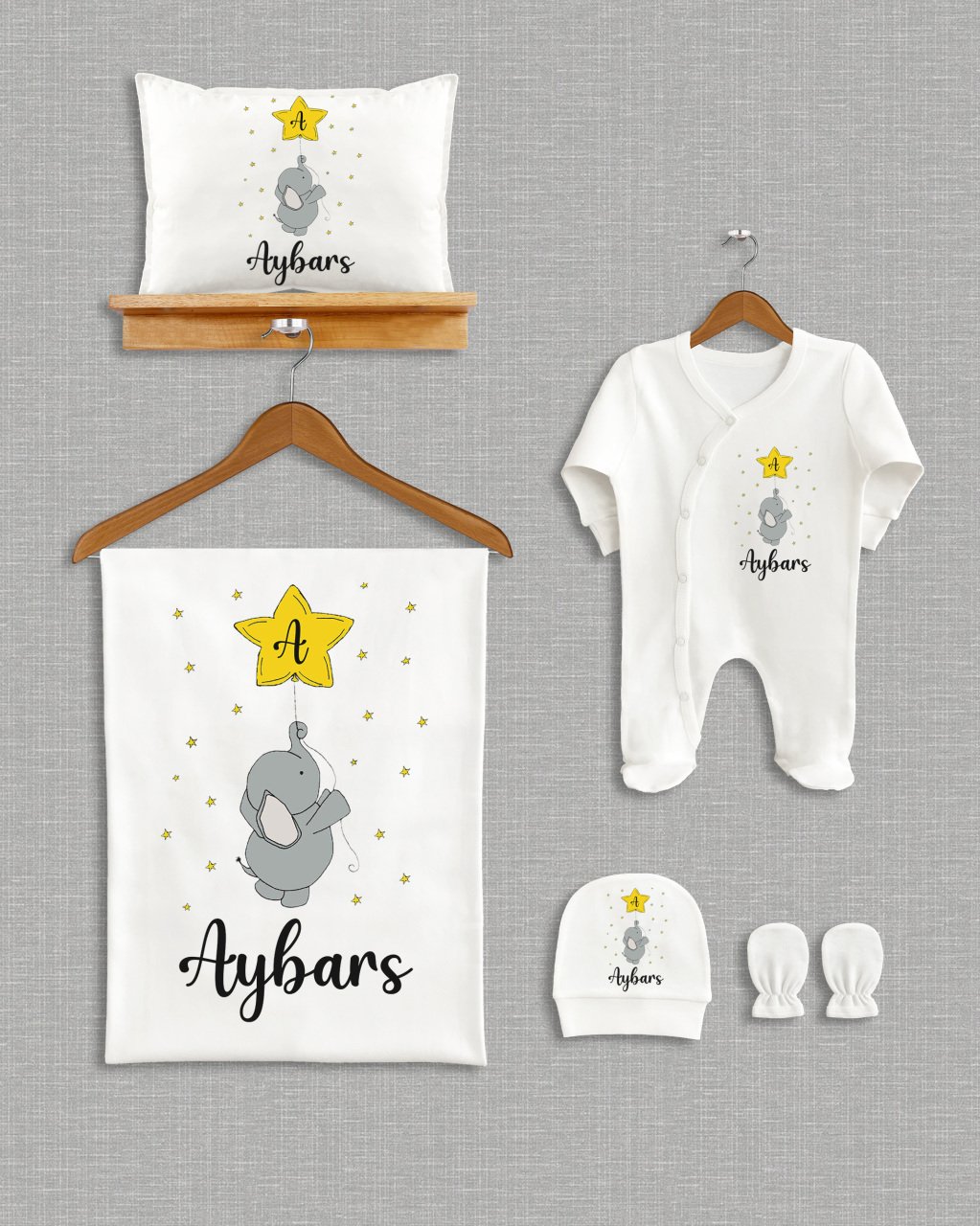 Yıldızlı Fil Tasarımı 5'li Organik  Hastane Çıkışı