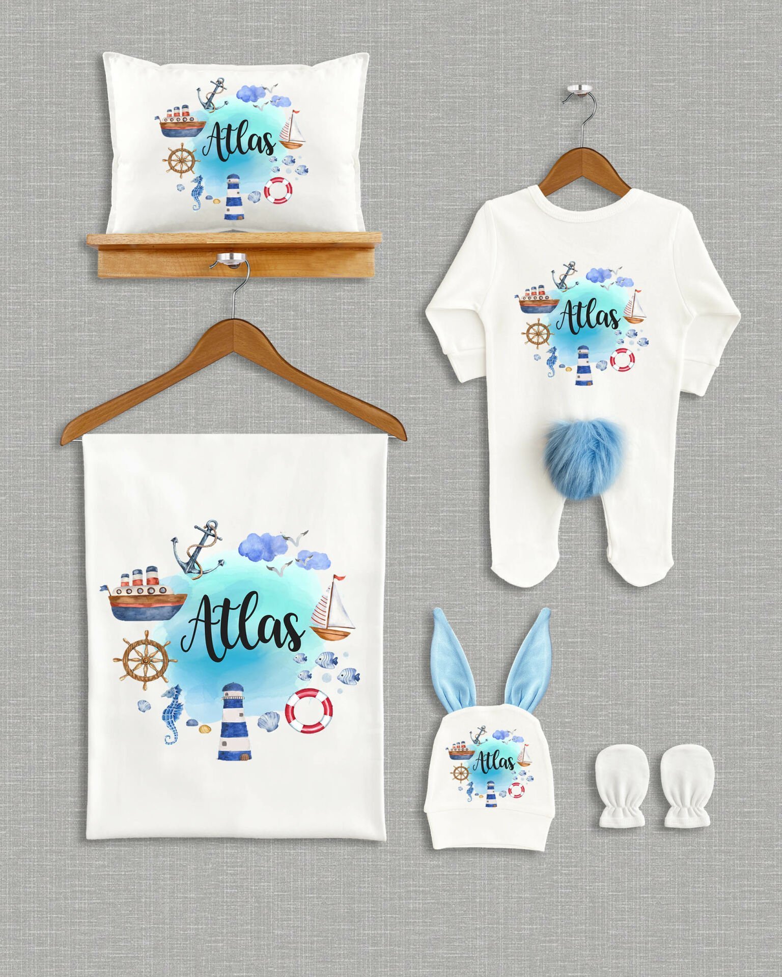 Deniz Temalı  5'li Ponponlu Organik Hastane Çıkışı