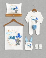 Balon Tutan Fil Tasarımı 5'li Ponponlu Organik Hastane Çıkışı